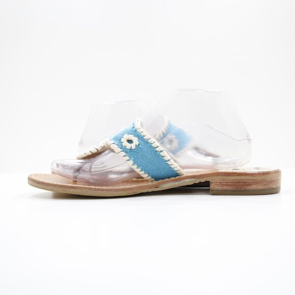 Jack Rogers Palm Beach Blue & Cream Canvas Flat Thong Sandals - 10 - Picture 5 of 7